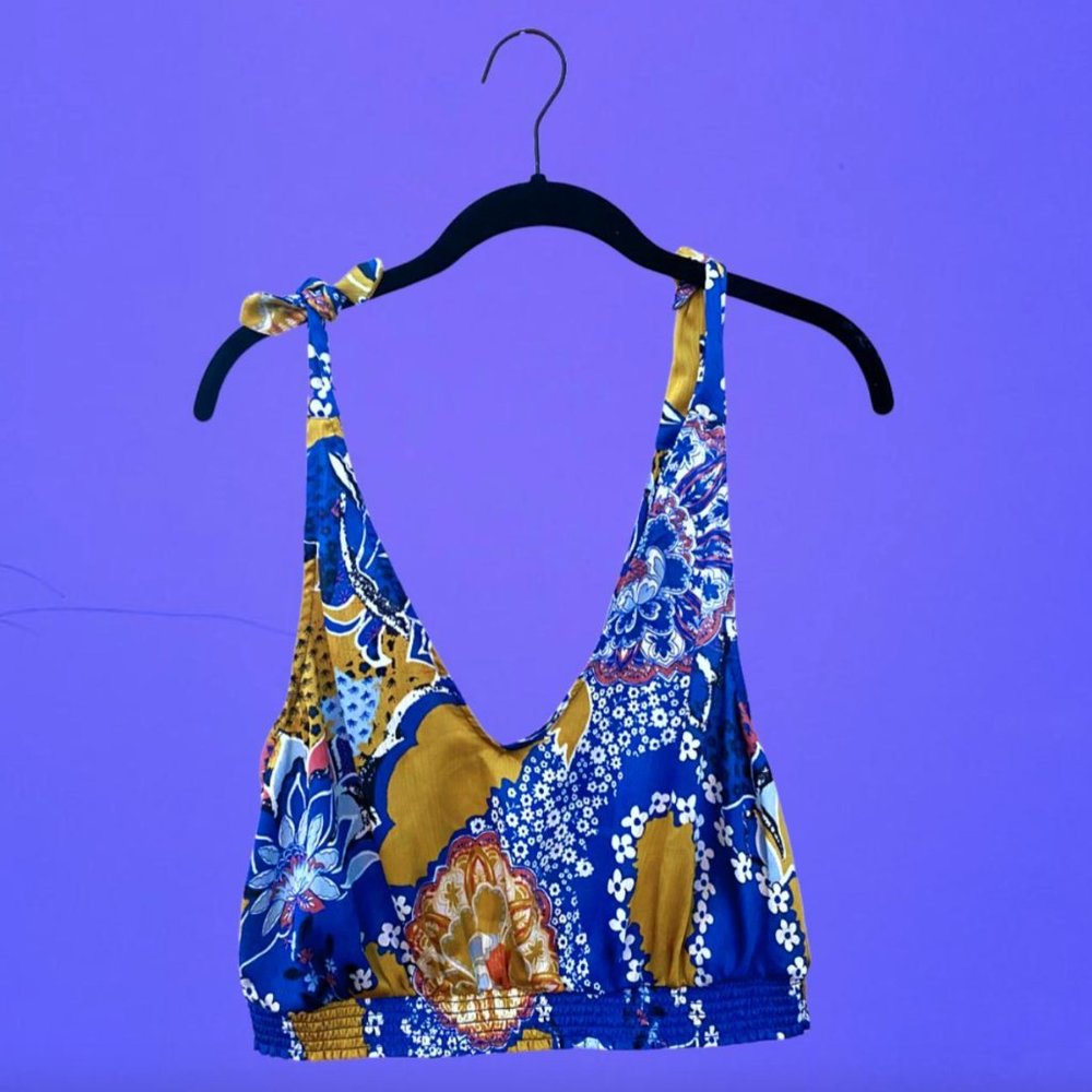 Blue Floral Printed Crop Top